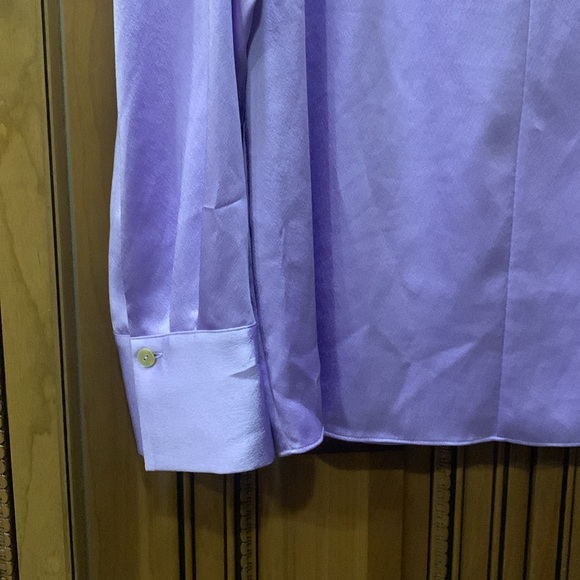 NWOT Vince Smocked Shoulder Long Sleeve Satin Blouse in Lily Stone Size XL - Picture 11 of 16